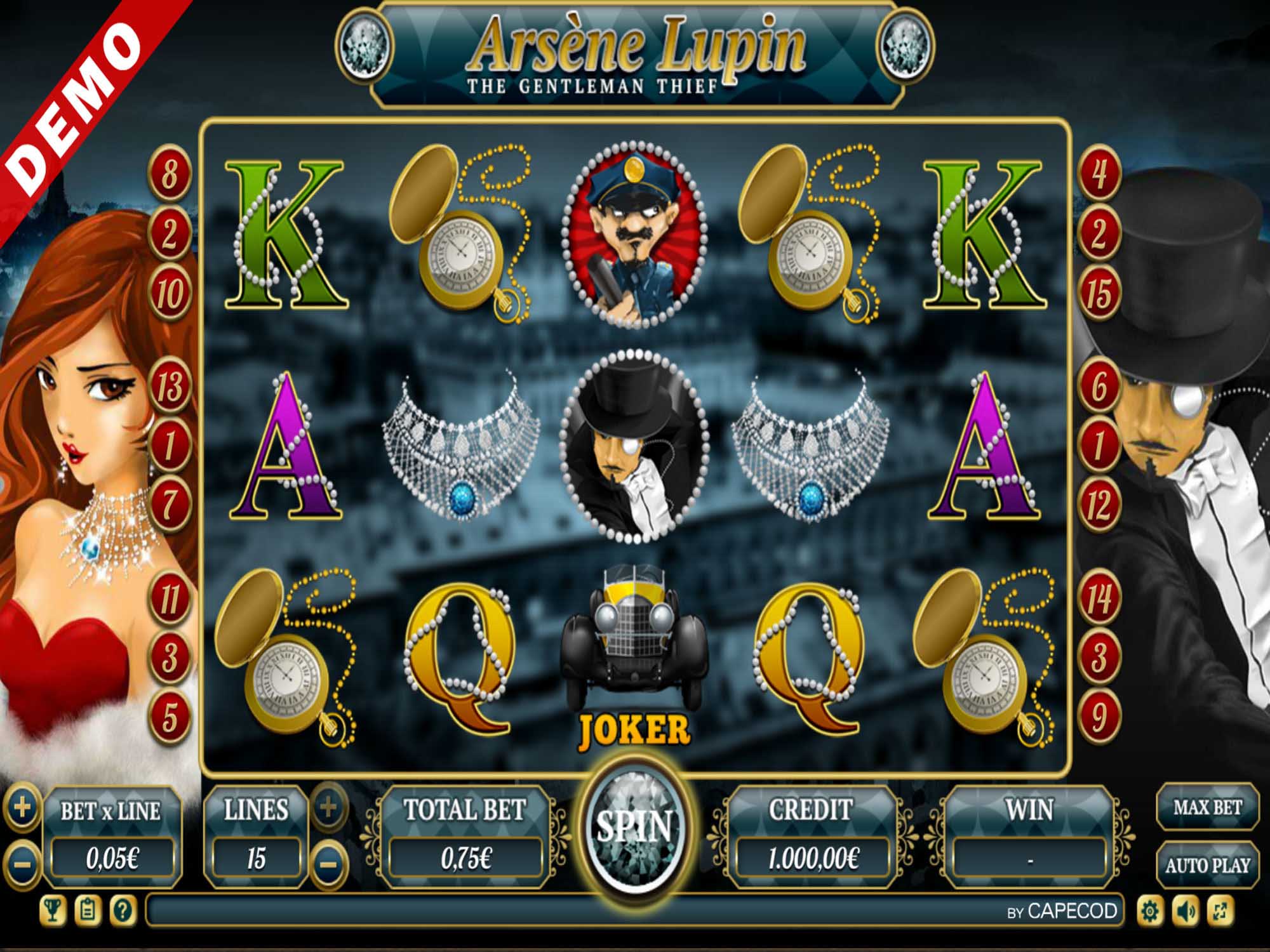 Arsene Lupin video slot game screenshot