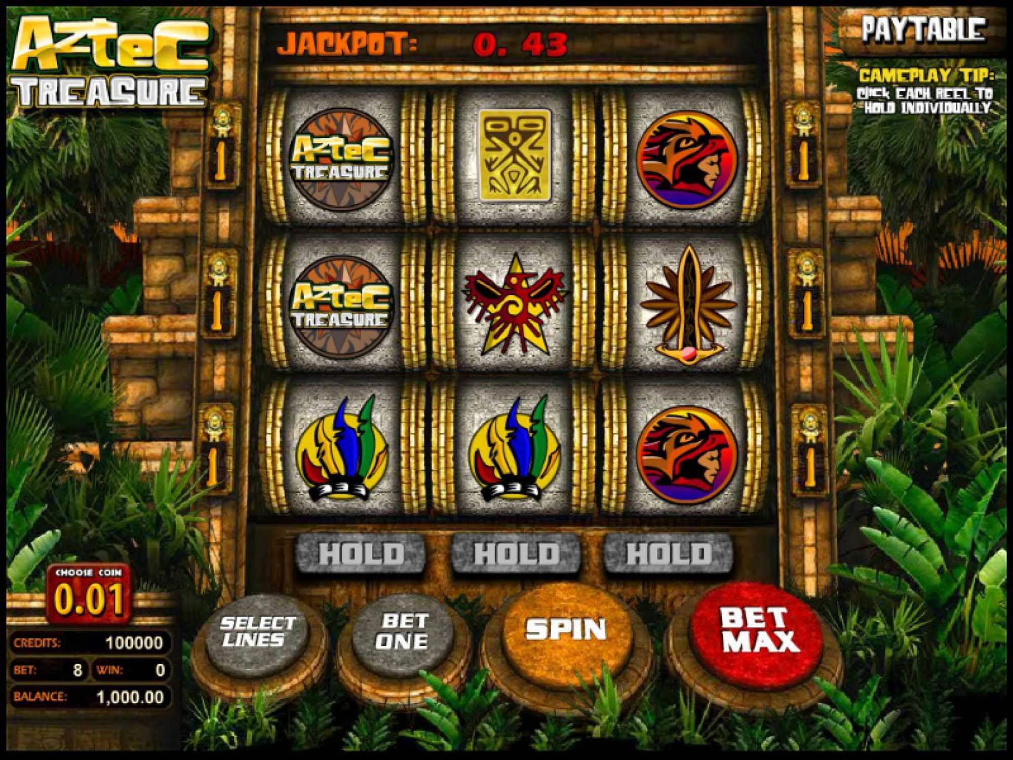 Aztec Treasure video slot machine screenshot