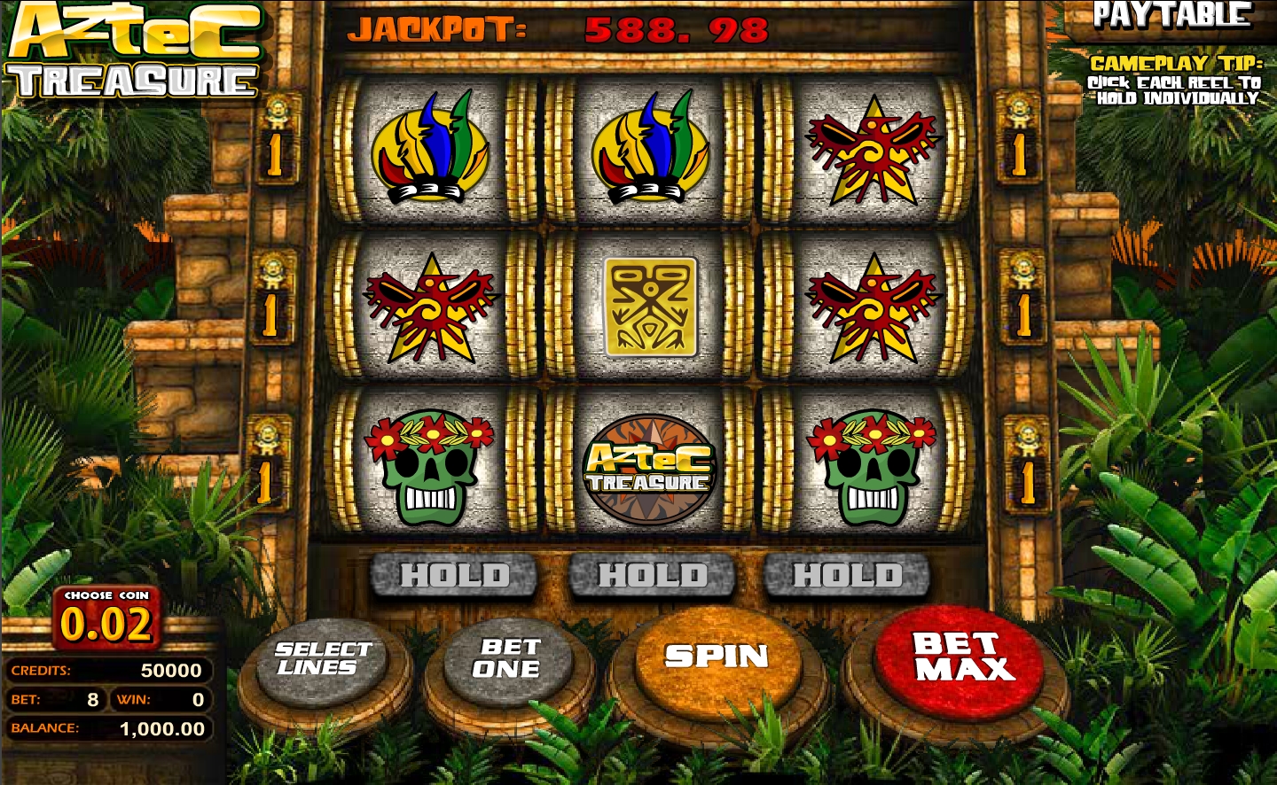 Aztec Treasure video slot machine screenshot