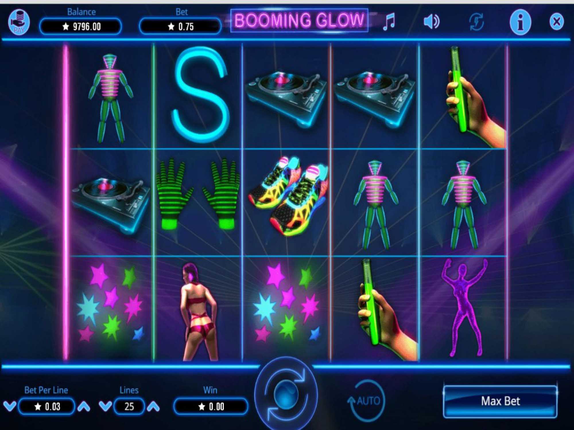 Booming Glow video slot machine screenshot