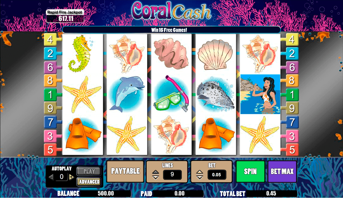 Coral Cash video slot machine screenshot