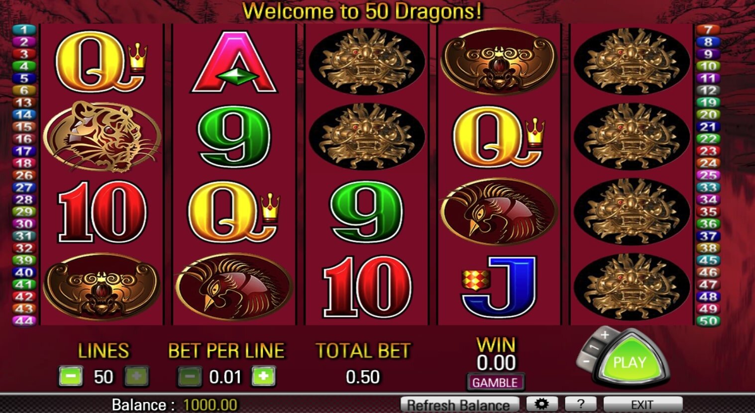 Fifty Dragons slot machine screenshot