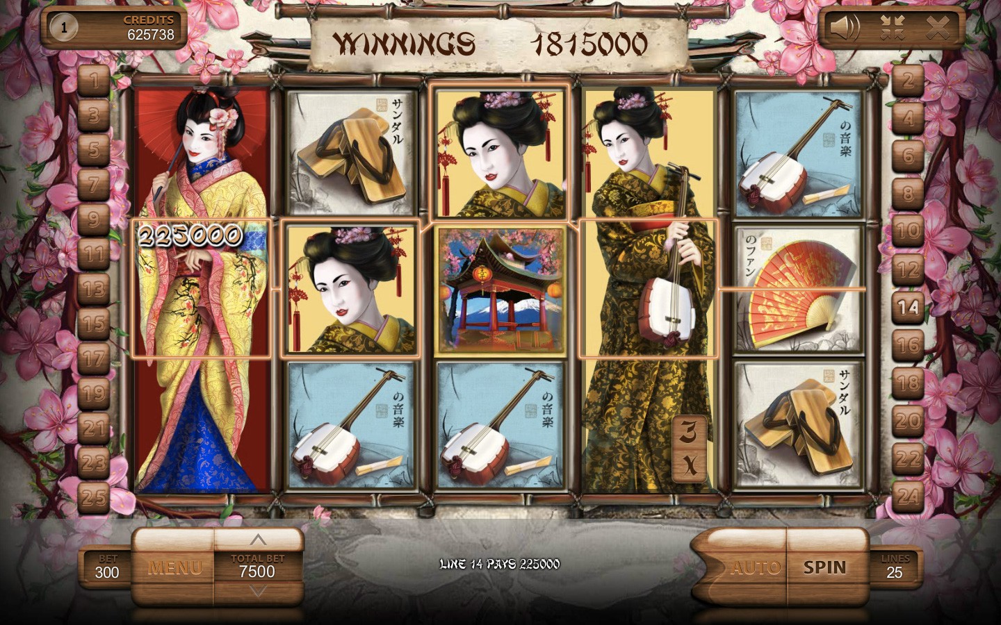 Geisha video slot machine screenshot