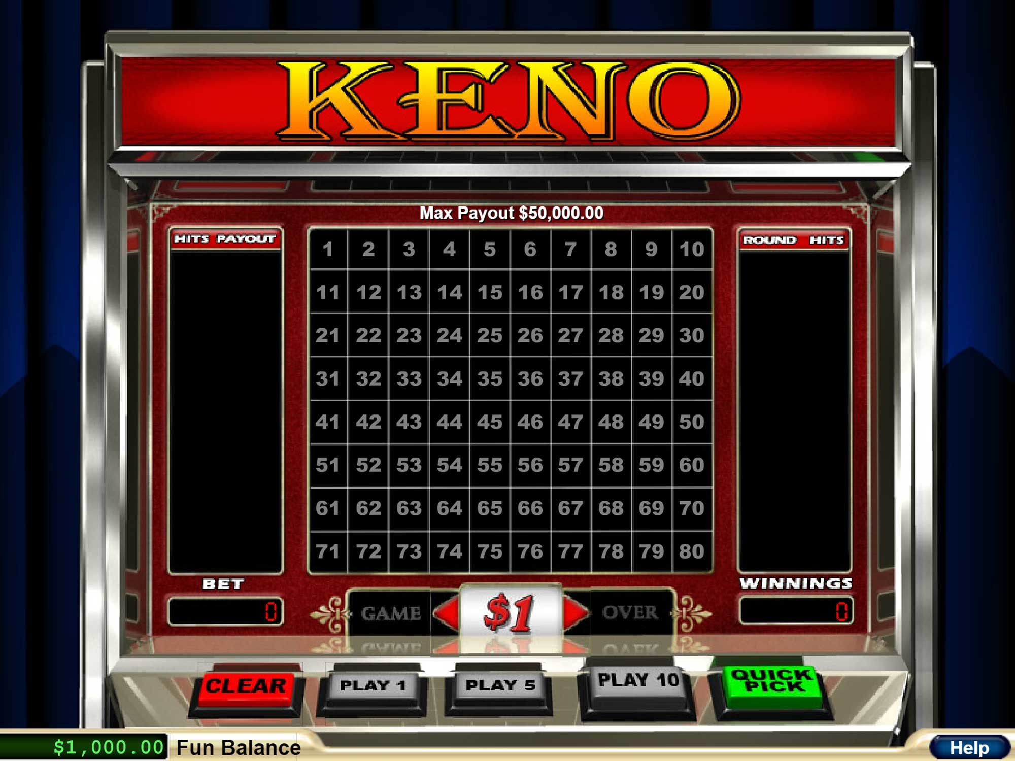 Keno slot game screenshot