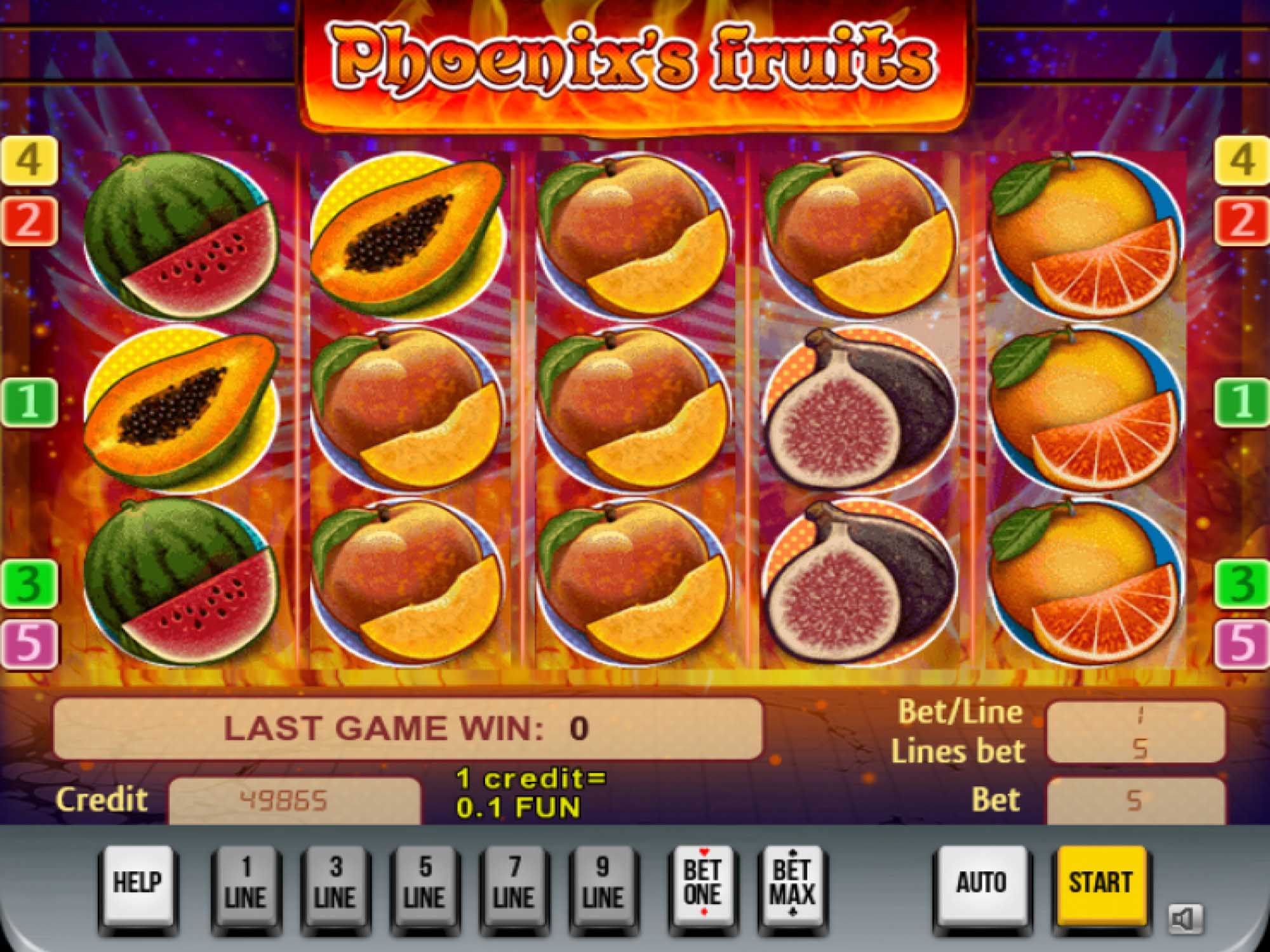 Phoenix's Fruits video slot game screenshot