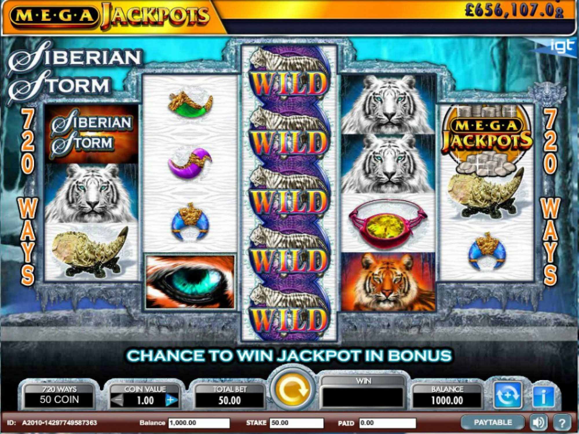 Siberian Storm Mega Jackpots video slot machine screenshot