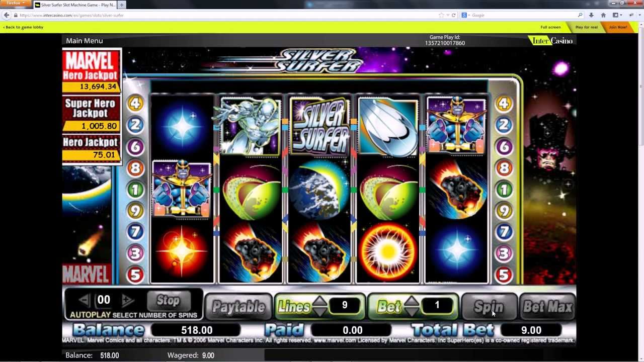 Silver Surfer video slot machine screenshot